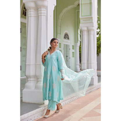 CHARU MAKKAR Blue Kurta with Palazzo (Set of 2)