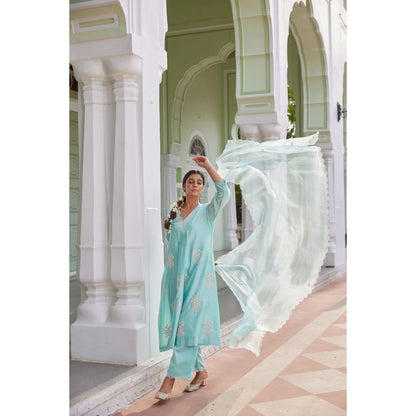 CHARU MAKKAR Blue Kurta with Palazzo (Set of 2)