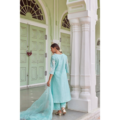 CHARU MAKKAR Blue Kurta with Palazzo & Dupatta (Set of 3)