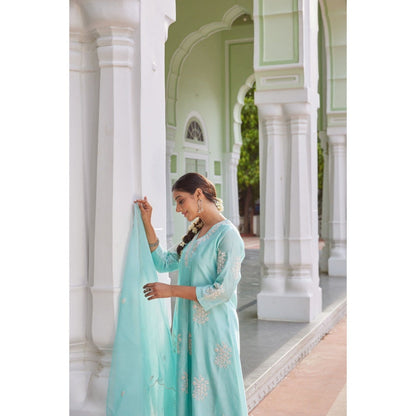 CHARU MAKKAR Blue Kurta with Palazzo & Dupatta (Set of 3)