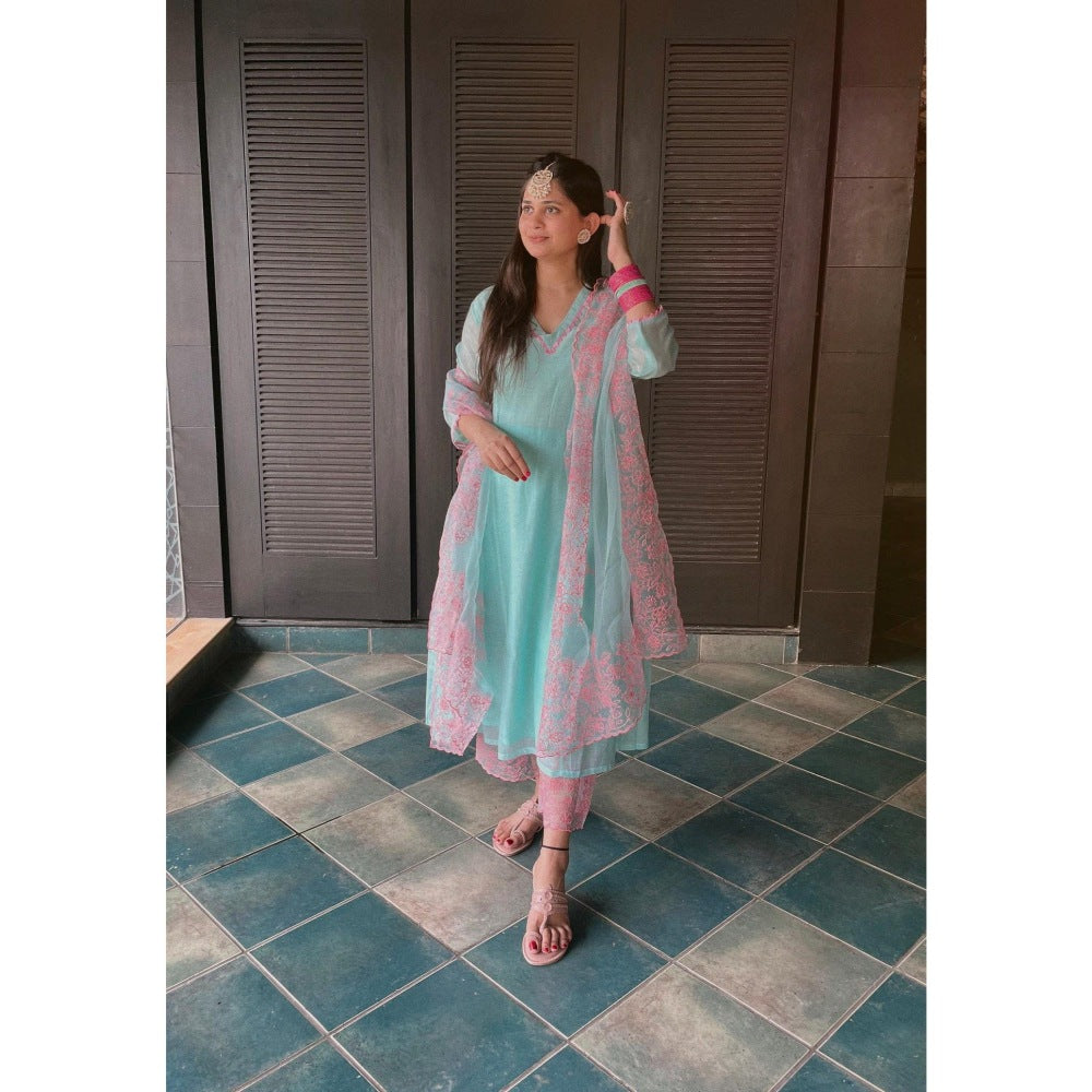 CHARU MAKKAR Blue Kurta with Palazzo (Set of 2)