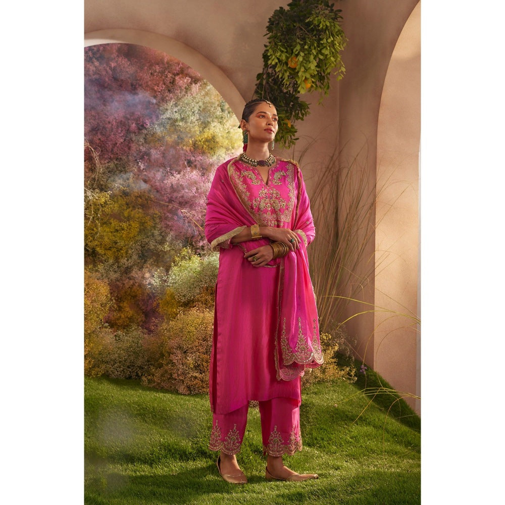CHARU MAKKAR Hot Pink Kurta with Palazzo & Dupatta (Set of 3)