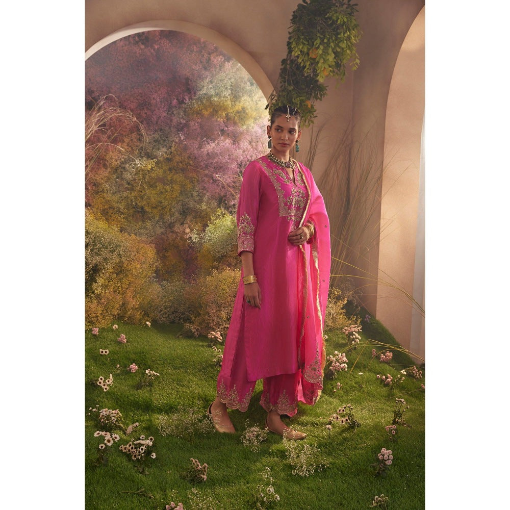 CHARU MAKKAR Hot Pink Kurta with Palazzo & Dupatta (Set of 3)