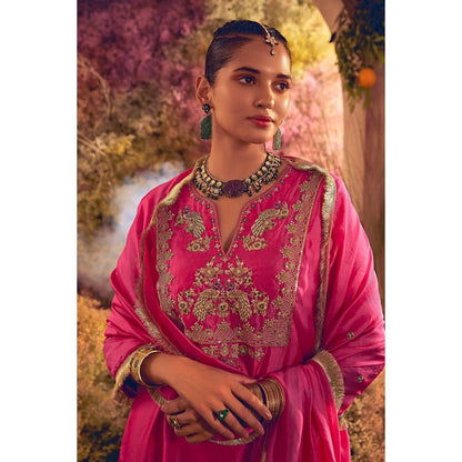 CHARU MAKKAR Hot Pink Kurta with Palazzo & Dupatta (Set of 3)