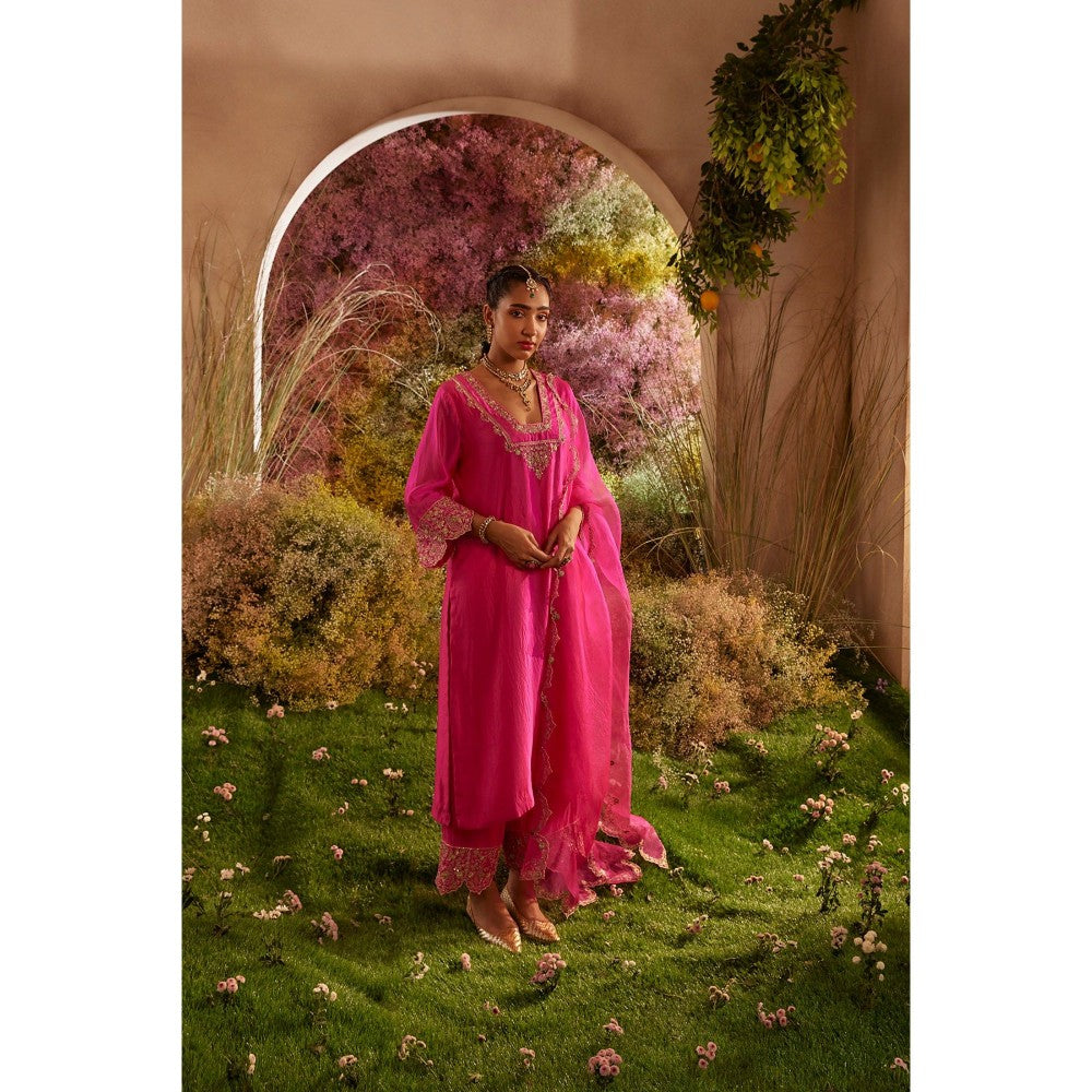 CHARU MAKKAR Hot Pink Kurta with Palazzo & Dupatta (Set of 3)