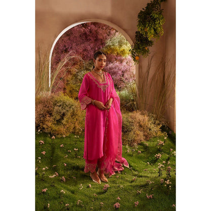 CHARU MAKKAR Hot Pink Kurta with Palazzo & Dupatta (Set of 3)