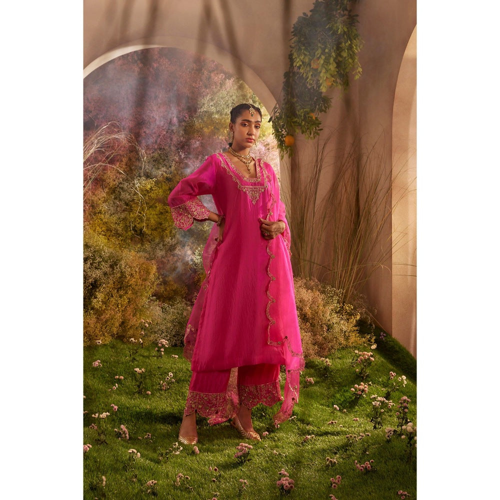 CHARU MAKKAR Hot Pink Kurta with Palazzo & Dupatta (Set of 3)