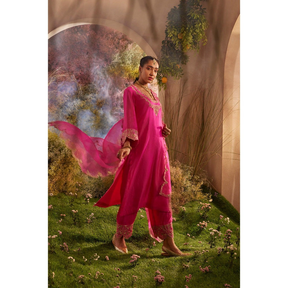 CHARU MAKKAR Hot Pink Kurta with Palazzo & Dupatta (Set of 3)