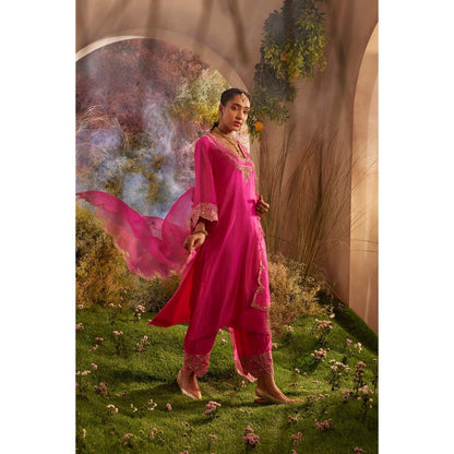 CHARU MAKKAR Hot Pink Kurta with Palazzo & Dupatta (Set of 3)