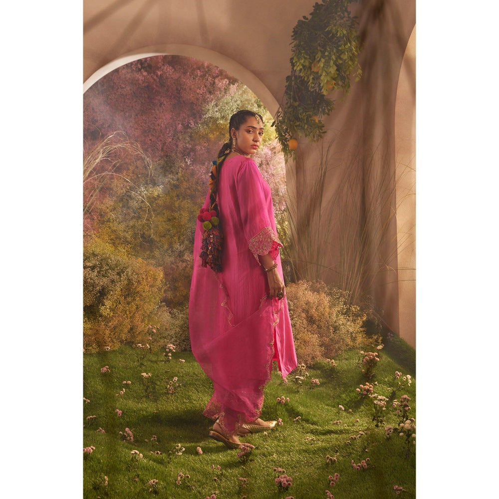 CHARU MAKKAR Hot Pink Kurta with Palazzo & Dupatta (Set of 3)