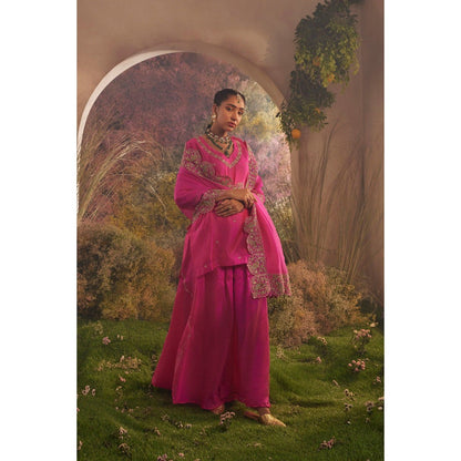 CHARU MAKKAR Hot Pink Kurti with Palazzo & Dupatta (Set of 3)