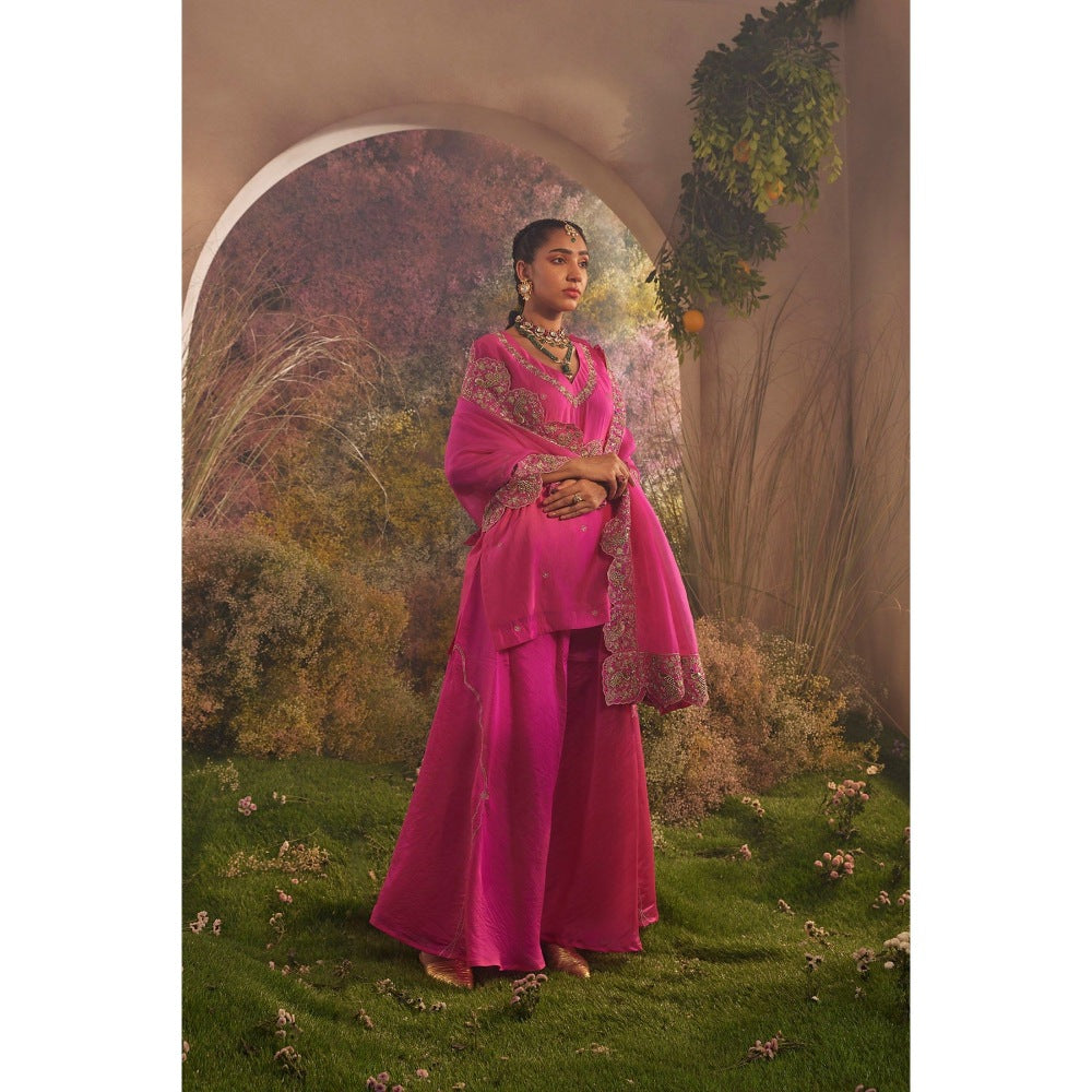 CHARU MAKKAR Hot Pink Kurti with Palazzo & Dupatta (Set of 3)