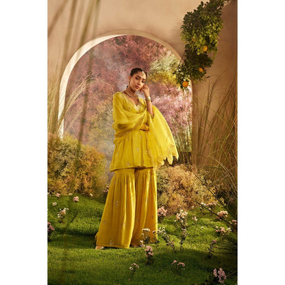 CHARU MAKKAR Mustard Kurti with Sharara & Dupatta (Set of 3)