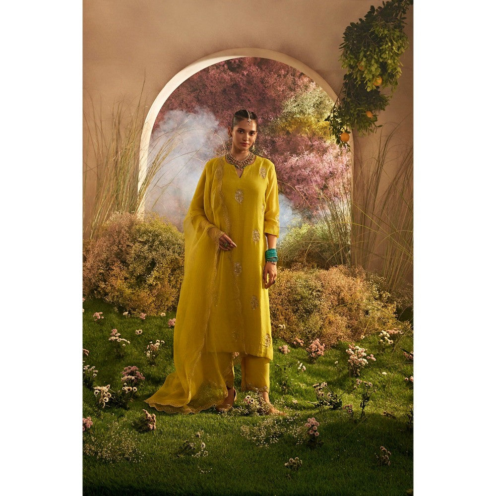 CHARU MAKKAR Mustard Kurta with Palazzo & Dupatta (Set of 3)
