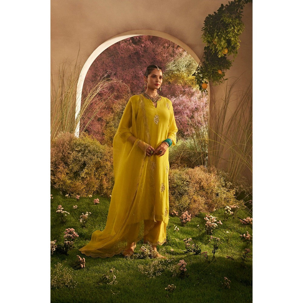 CHARU MAKKAR Mustard Kurta with Palazzo & Dupatta (Set of 3)