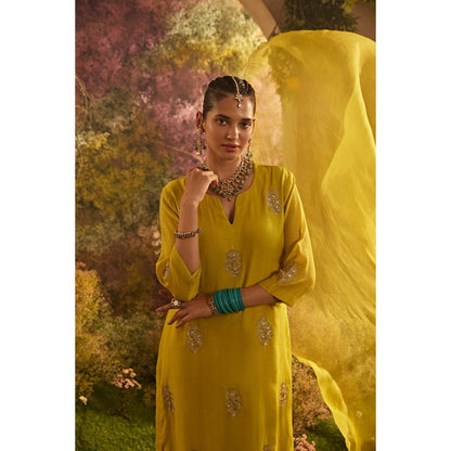 CHARU MAKKAR Mustard Kurta with Palazzo & Dupatta (Set of 3)