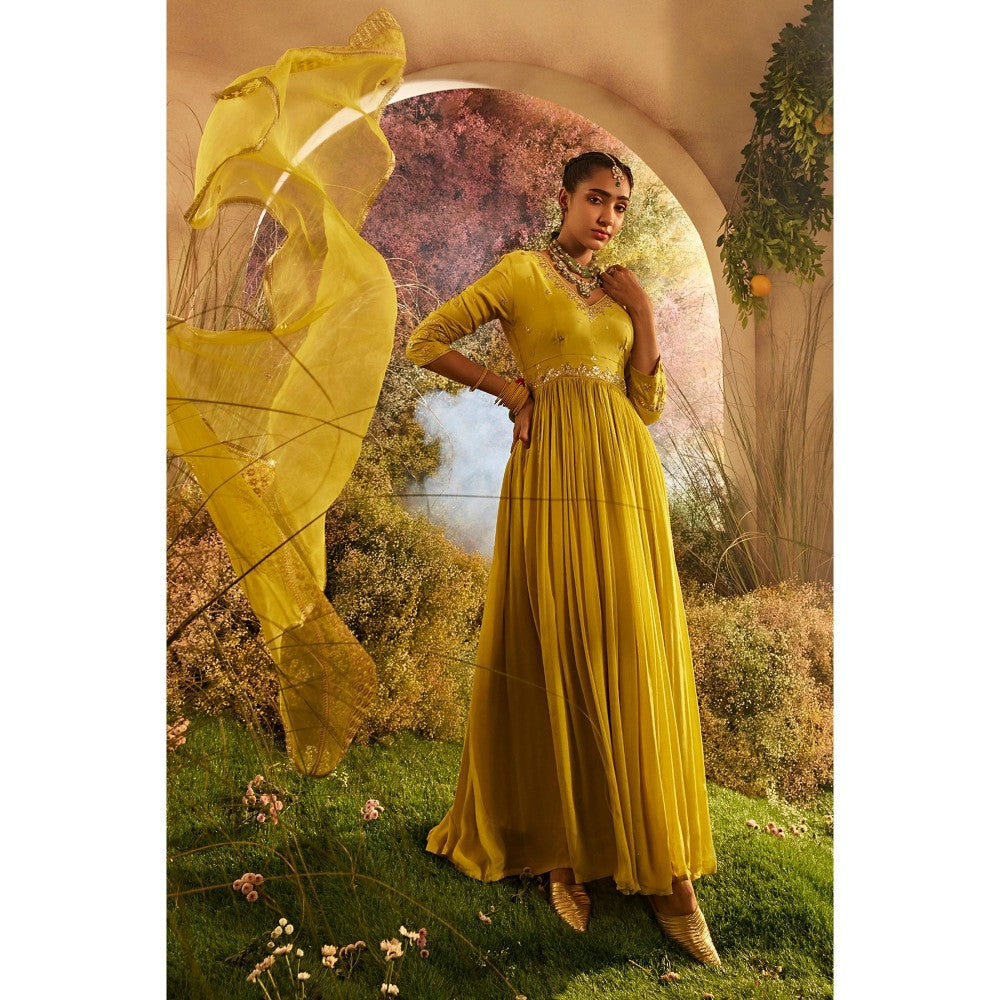 CHARU MAKKAR Mustard Anarkali Kurta & Dupatta (Set of 2)