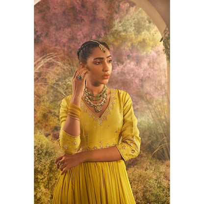 CHARU MAKKAR Mustard Anarkali Kurta & Dupatta (Set of 2)