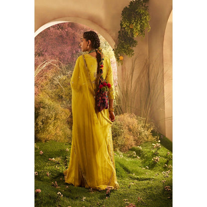 CHARU MAKKAR Mustard Anarkali Kurta & Dupatta (Set of 2)
