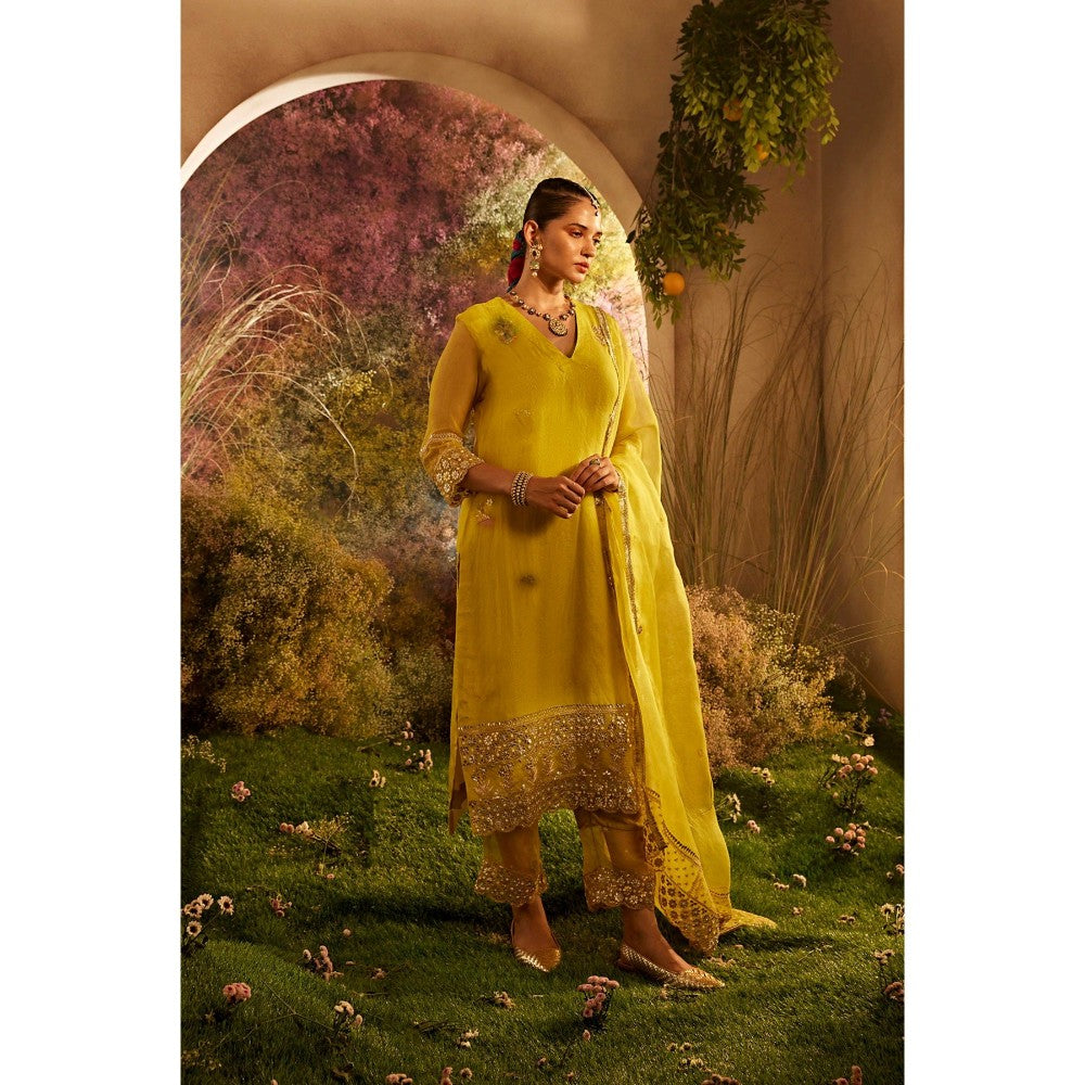 CHARU MAKKAR Mustard Kurta with Pant & Dupatta (Set of 3)