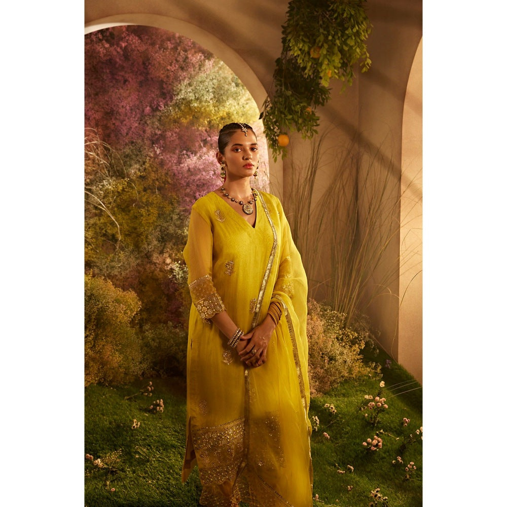 CHARU MAKKAR Mustard Kurta with Pant & Dupatta (Set of 3)