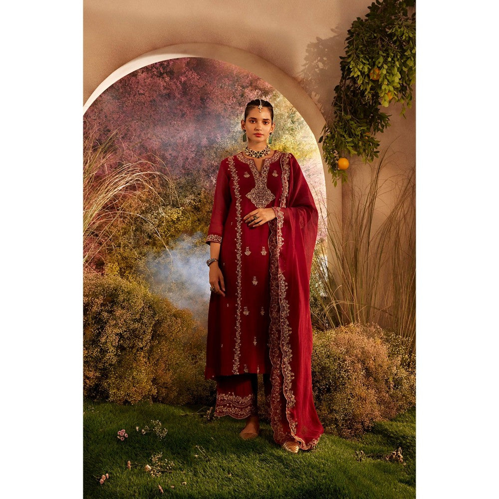 CHARU MAKKAR Maroon Kurta with Palazzo (Set of 2)