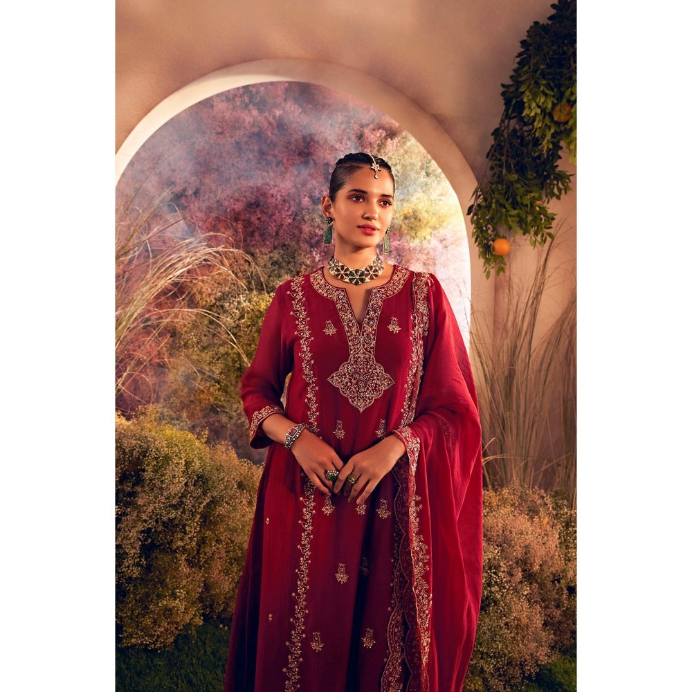 CHARU MAKKAR Maroon Kurta with Palazzo (Set of 2)
