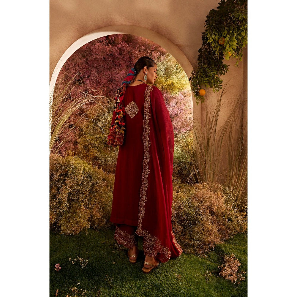 CHARU MAKKAR Maroon Kurta with Palazzo (Set of 2)