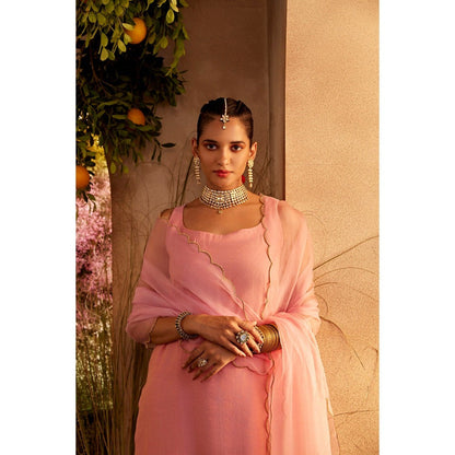 CHARU MAKKAR Light Pink Kurta with Palazzo & Dupatta (Set of 3)