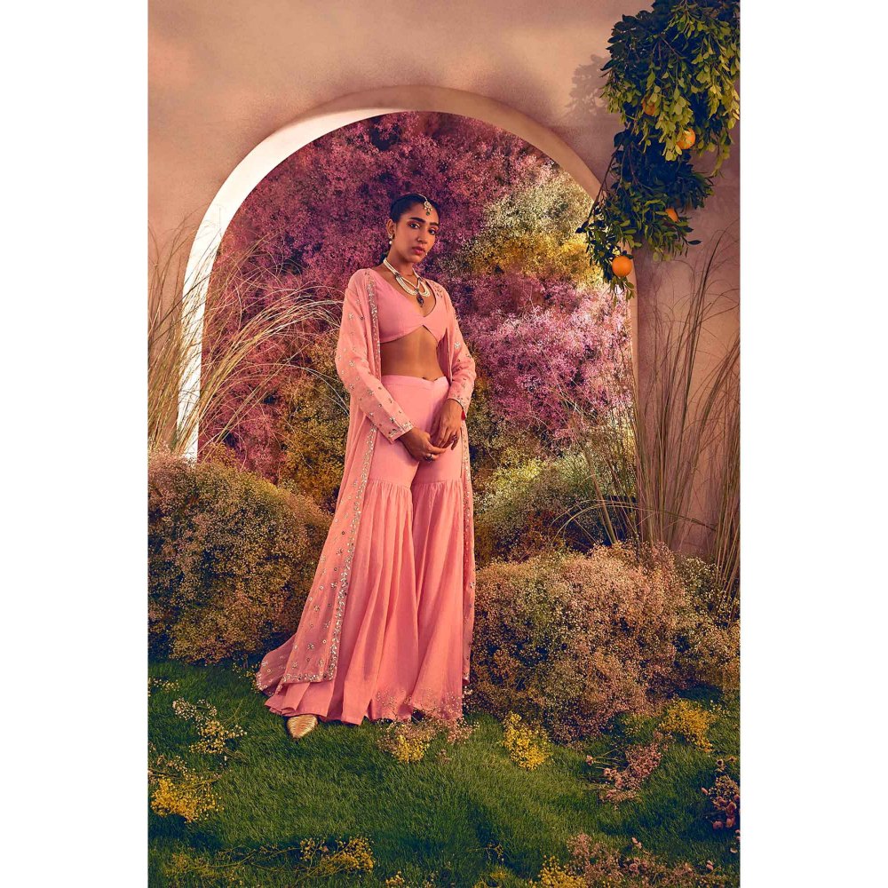 CHARU MAKKAR Light Pink Cape with Sharara & Blouse (Set of 3)