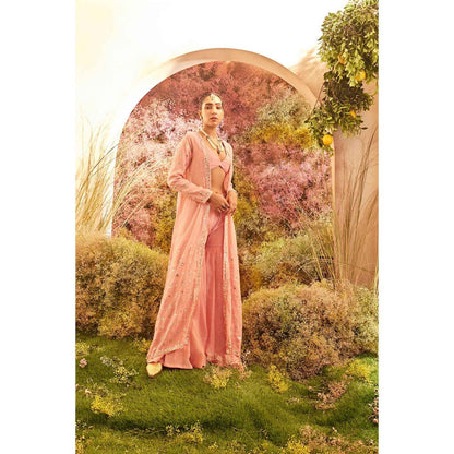 CHARU MAKKAR Light Pink Cape with Sharara & Blouse (Set of 3)