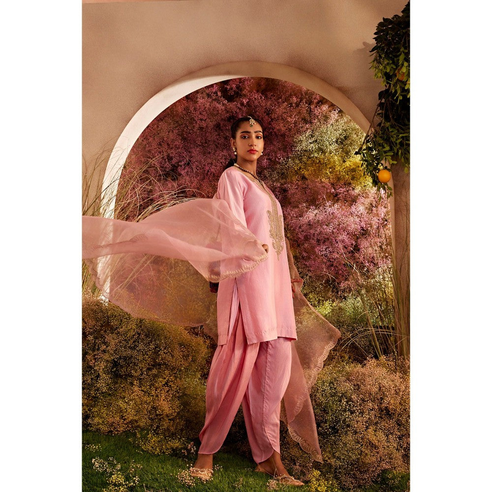 CHARU MAKKAR Light Pink Kurti with Dhoti & Dupatta (Set of 3)