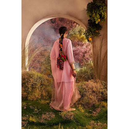 CHARU MAKKAR Light Pink Kurti with Dhoti & Dupatta (Set of 3)