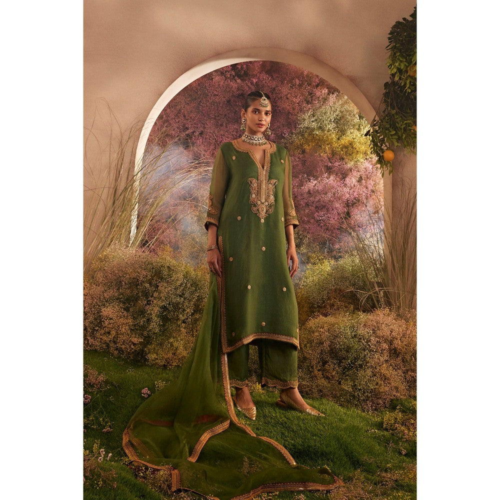 CHARU MAKKAR Green Kurta with Palazzo & Dupatta (Set of 3)