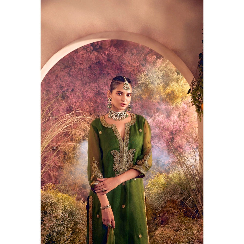 CHARU MAKKAR Green Kurta with Palazzo & Dupatta (Set of 3)