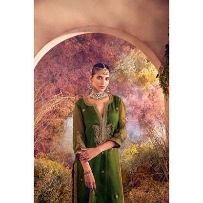 CHARU MAKKAR Green Kurta with Palazzo & Dupatta (Set of 3)