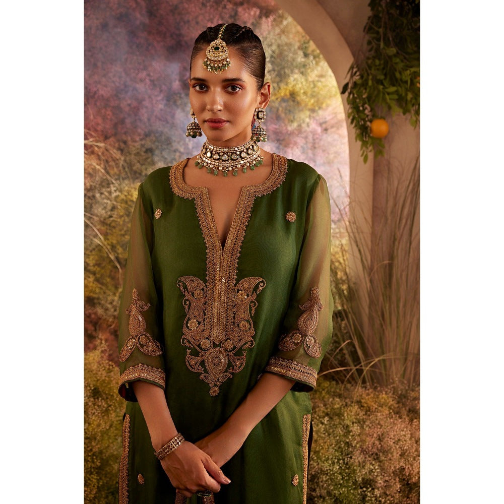 CHARU MAKKAR Green Kurta with Palazzo & Dupatta (Set of 3)