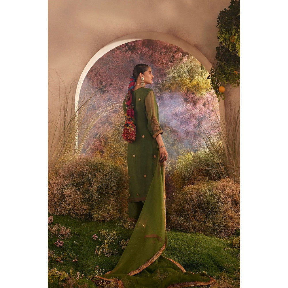 CHARU MAKKAR Green Kurta with Palazzo & Dupatta (Set of 3)