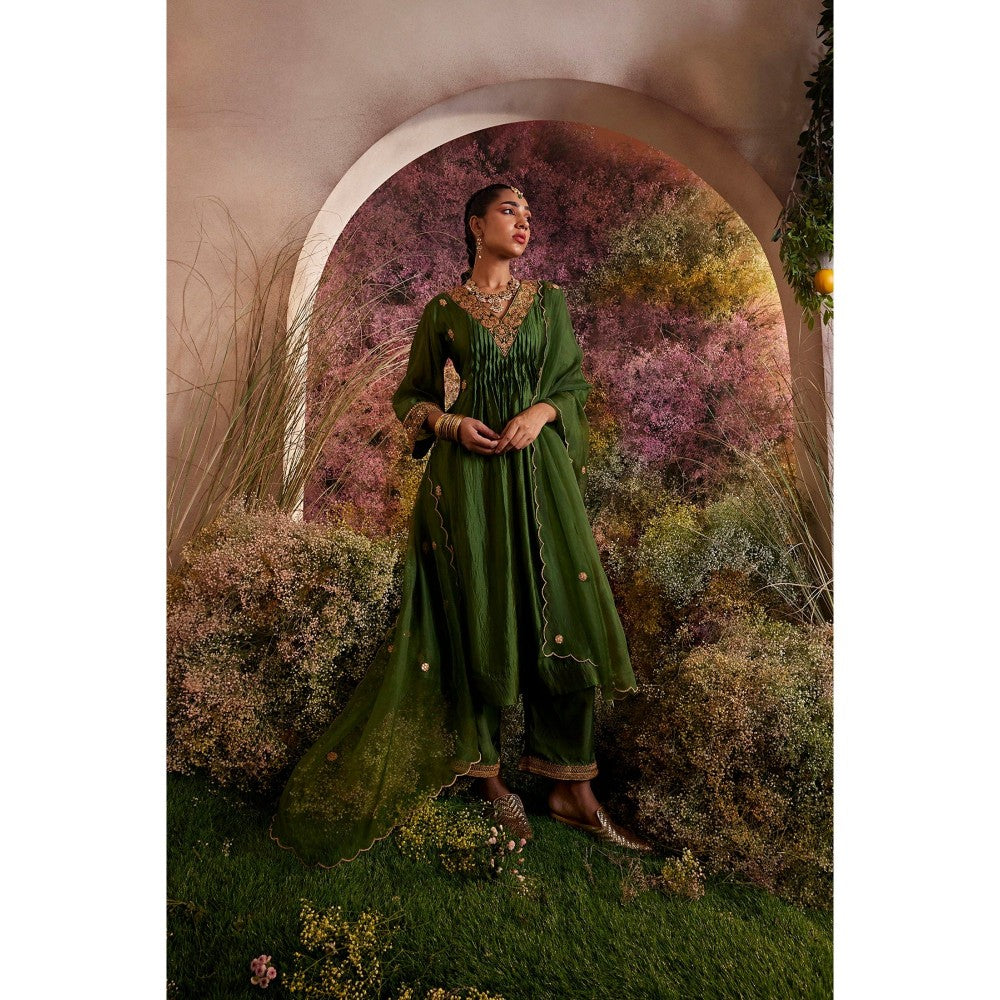 CHARU MAKKAR Green Kurta with Palazzo & Dupatta (Set of 3)