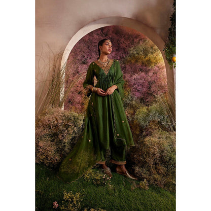 CHARU MAKKAR Green Kurta with Palazzo & Dupatta (Set of 3)