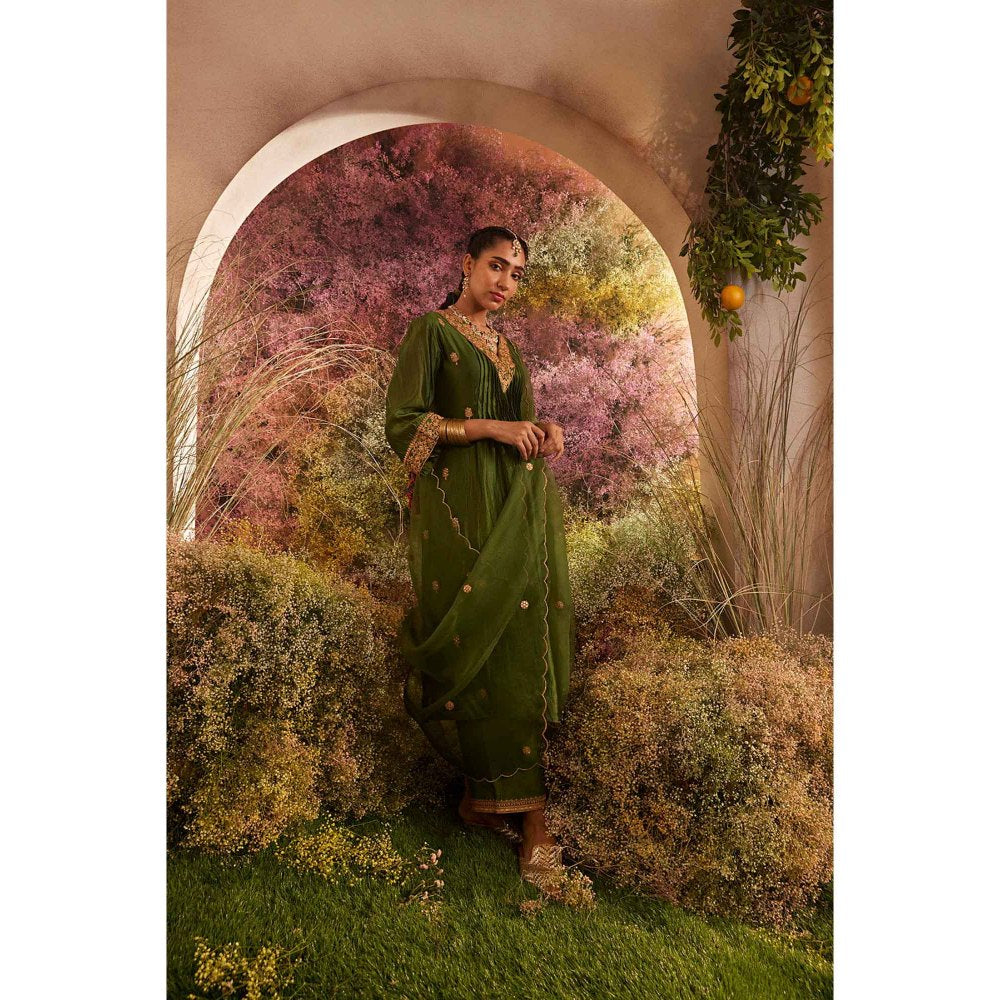 CHARU MAKKAR Green Kurta with Palazzo & Dupatta (Set of 3)