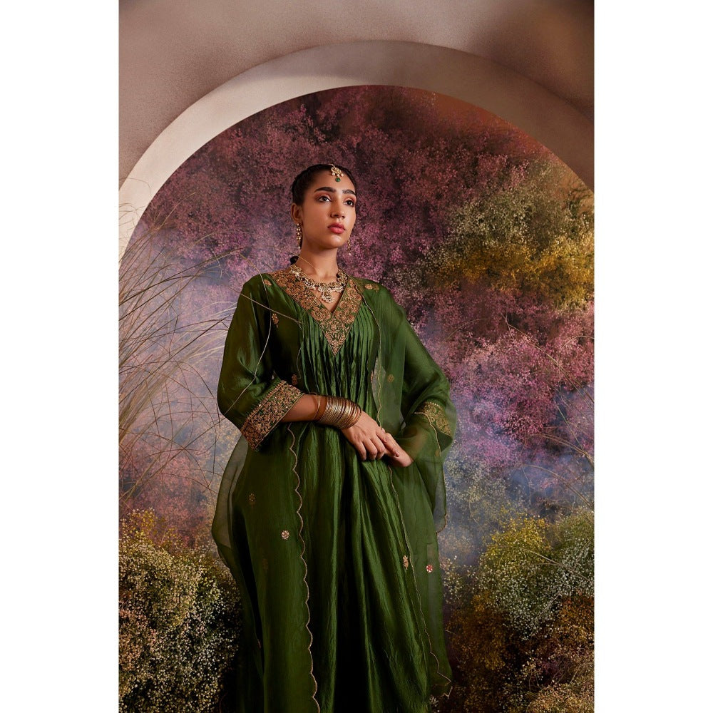 CHARU MAKKAR Green Kurta with Palazzo & Dupatta (Set of 3)