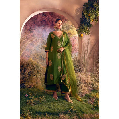 CHARU MAKKAR Green Kurta with Palazzo & Dupatta (Set of 3)