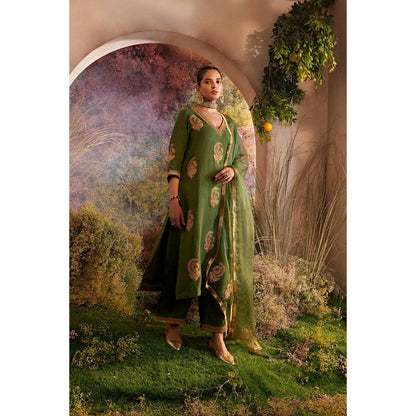 CHARU MAKKAR Green Kurta with Palazzo & Dupatta (Set of 3)