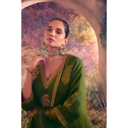 CHARU MAKKAR Green Kurta with Palazzo & Dupatta (Set of 3)