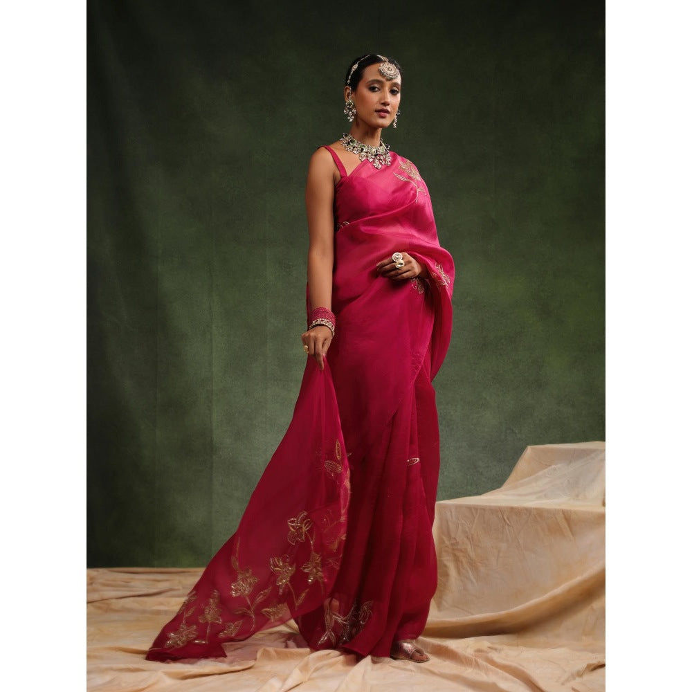 CHARU MAKKAR Pink Embellished Saree with Unstitched Blouse