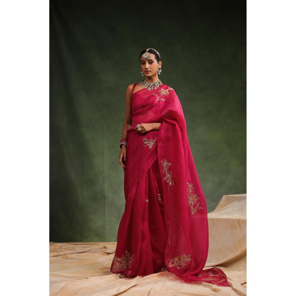 CHARU MAKKAR Pink Embellished Saree with Unstitched Blouse