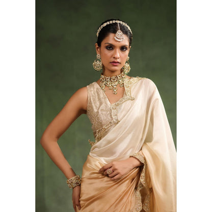 CHARU MAKKAR Cream Embellished Saree with Unstitched Blouse