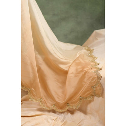 CHARU MAKKAR Cream Embellished Saree with Unstitched Blouse