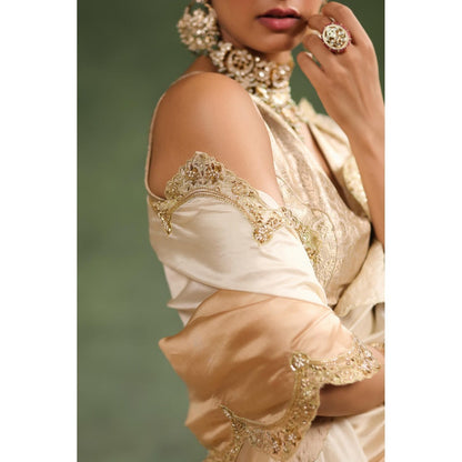 CHARU MAKKAR Cream Embellished Saree with Unstitched Blouse